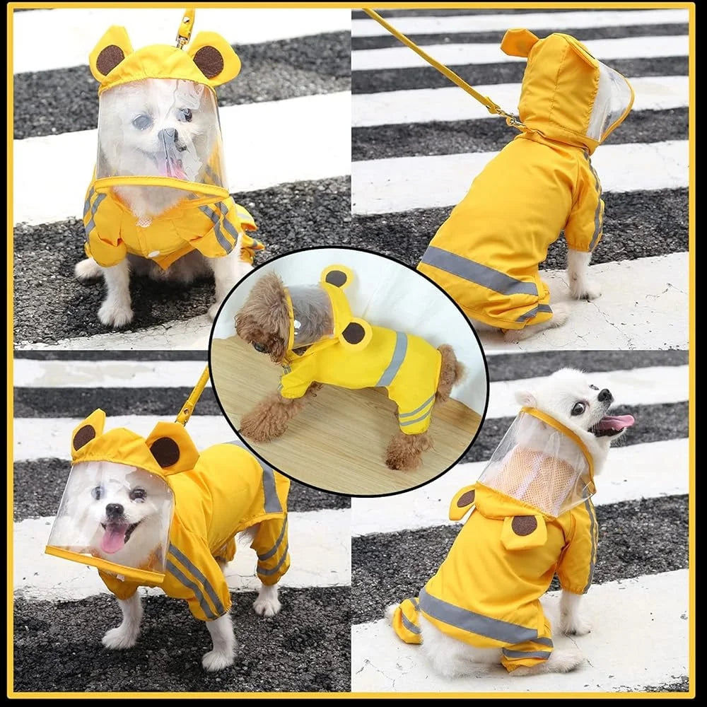 Waterproof Dog Rain Jacket Reflective Raincoat Poncho with Leash Medium Dogs Easy to Clean Comfortable Durable Pet Apparel