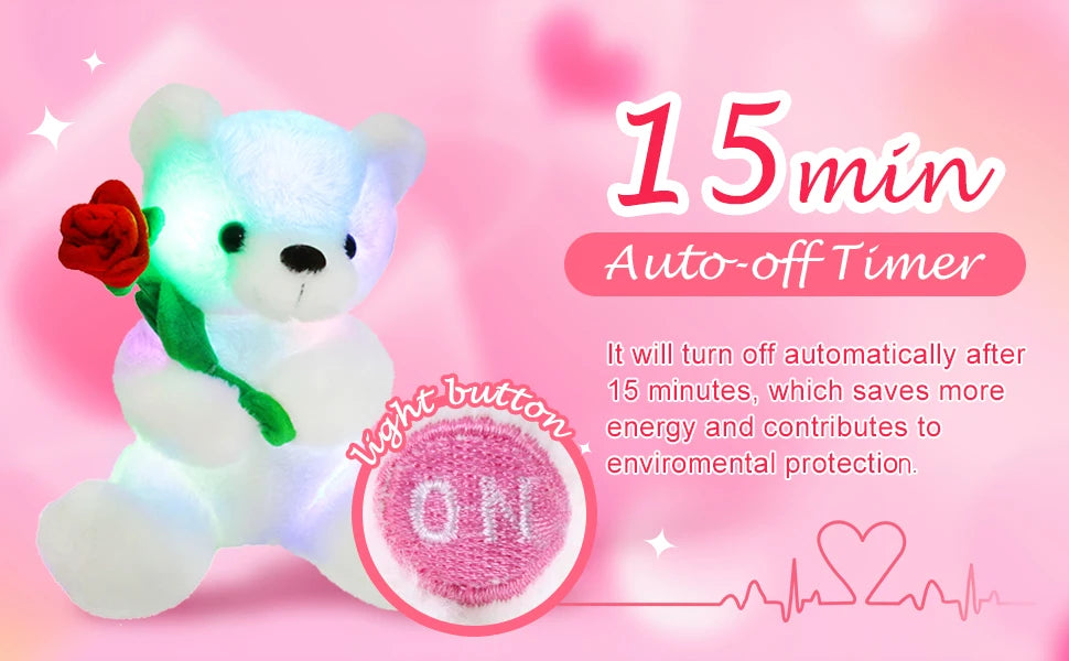 LED Glow White Teddy Bear with Rose