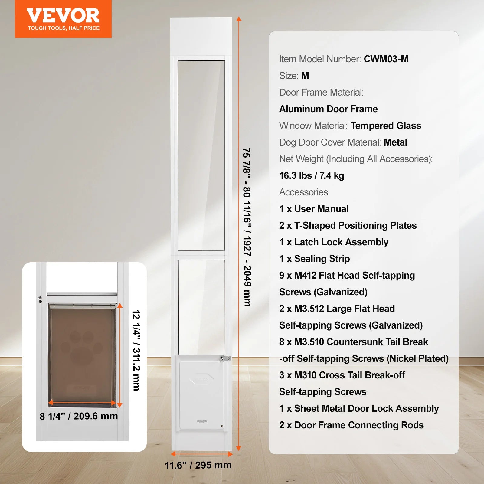 Dog Door Sliding Glass Door, Adjustable Heights