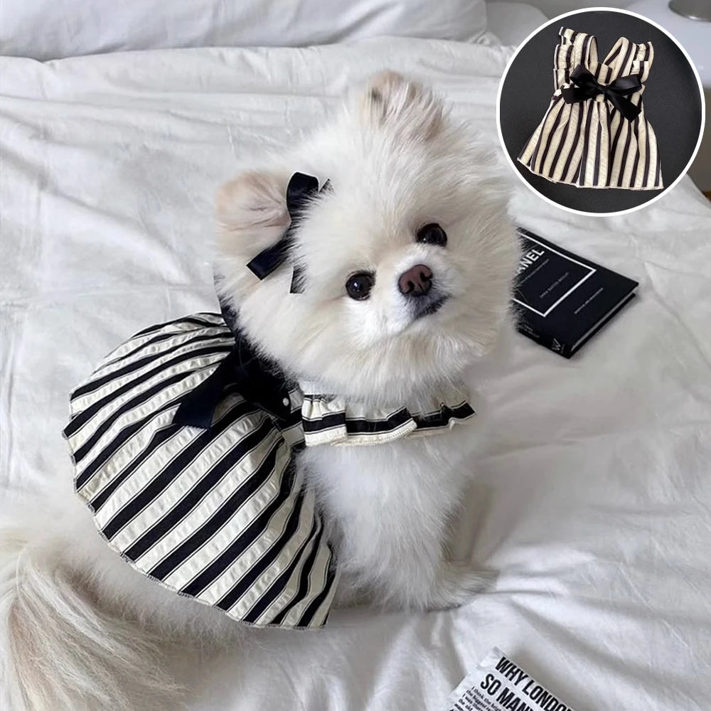 Big Bow Striped Small Dog Princess Dress