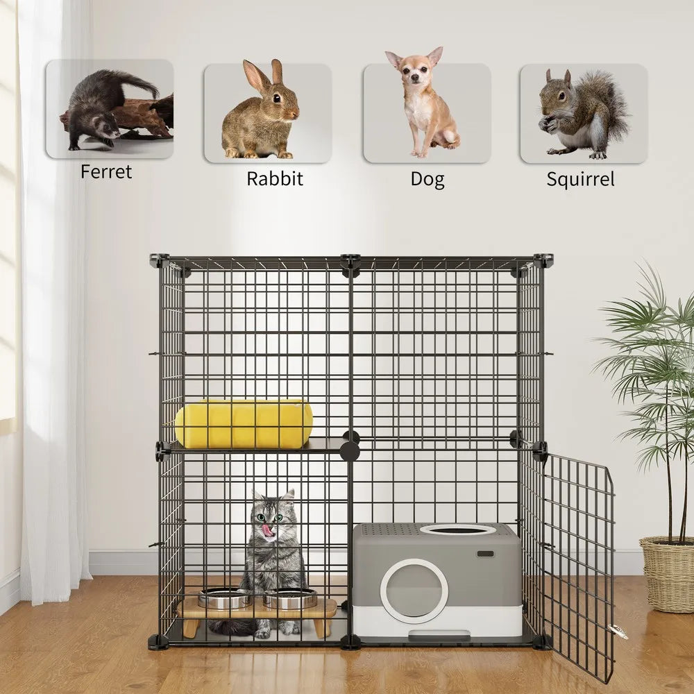 2 Tier Cat Cage Indoor Cat Enclosures Kitten Cage DIY Pet Playpen for 1-2 Cats