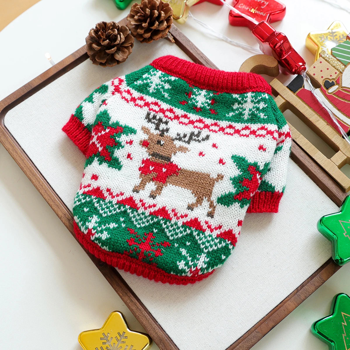 Pet Cute Christmas Rudolph Elk Sweater Dog Autumn and Winter Warm Thread Clothes Happy Cat Wear Clothes