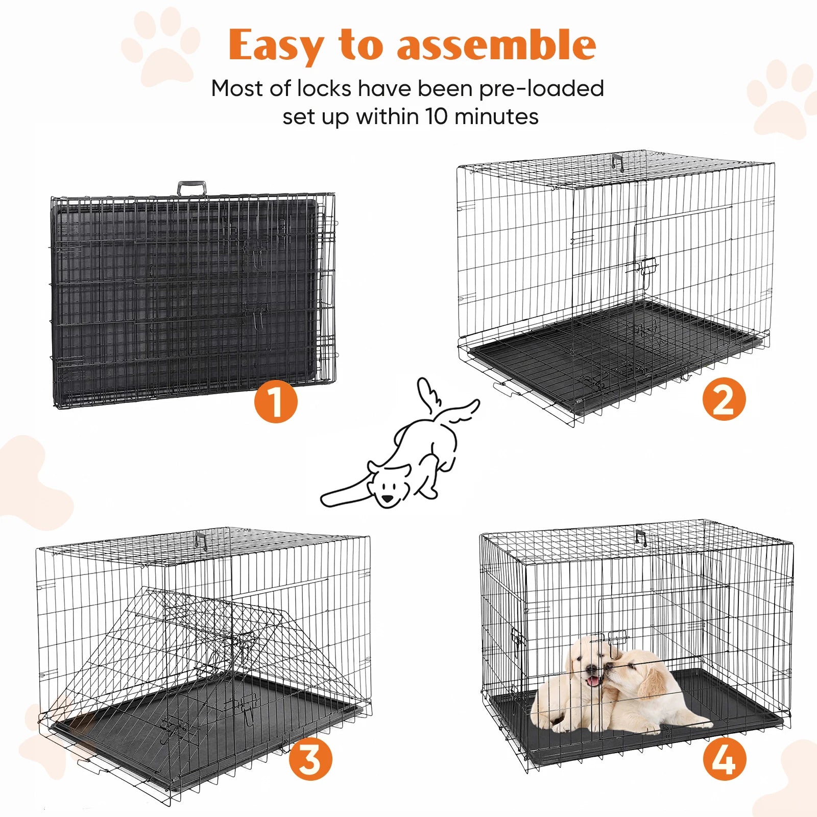 Double Doors, Folding Metal Wire Dog Cage