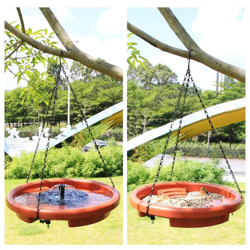 Solar Powered Bird Bathtub/Fountain Hanging Bird Feeder Garden