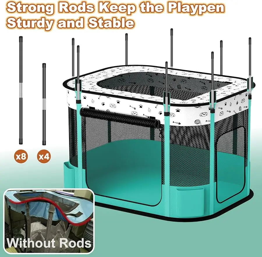 Portable Cat Playpen, 8-Rod Reinforced Kitten Dog Playpens, Foldable Play Pen for Indoor Cats Enclosed Pet Puppy Doggy Outdoor,