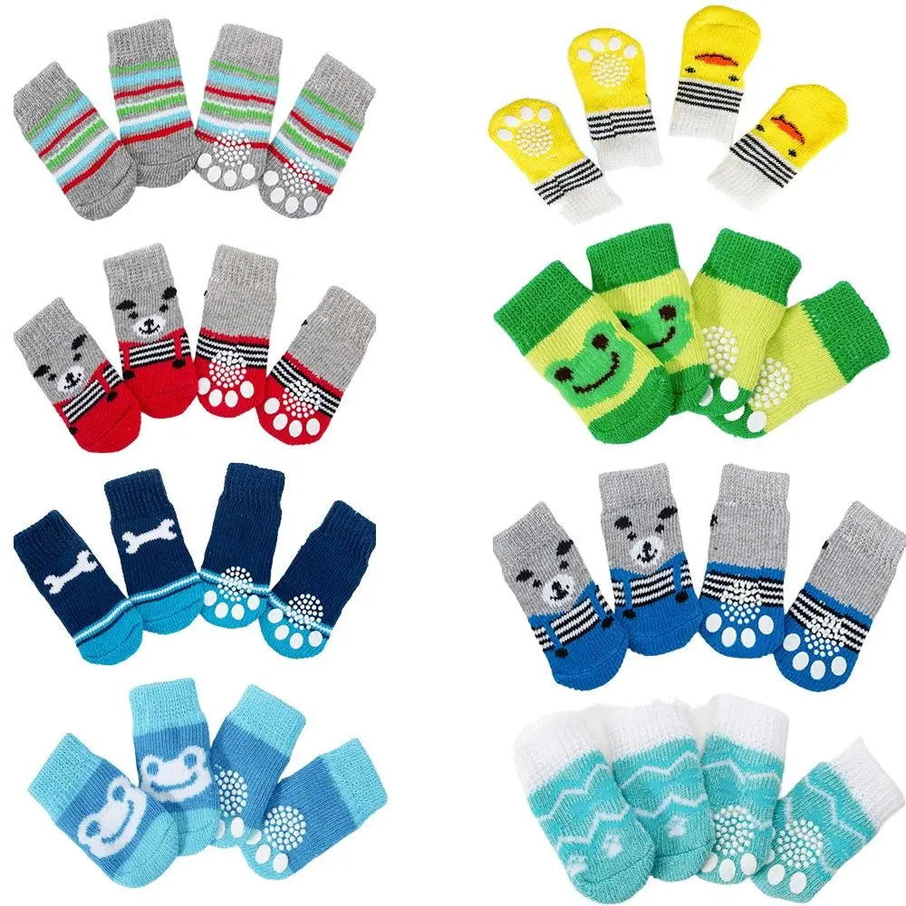4Pcs Pet Anti-slip Socks for Autumn/Winter