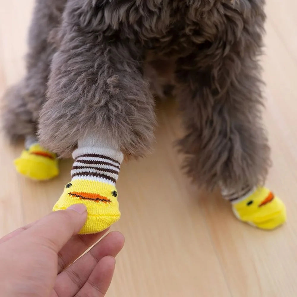 4Pcs Pet Anti-slip Socks for Autumn/Winter