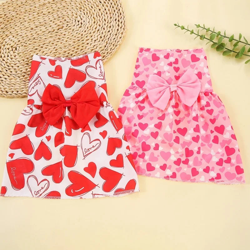 Spring Dog Princess Dress Heart Patten