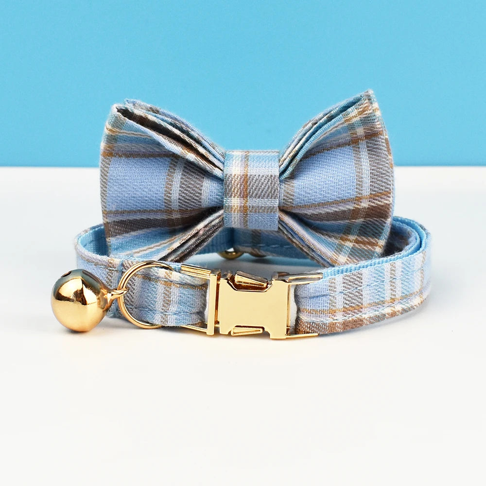 Plaid Pattern Cat Collar Bowknot Adjustable