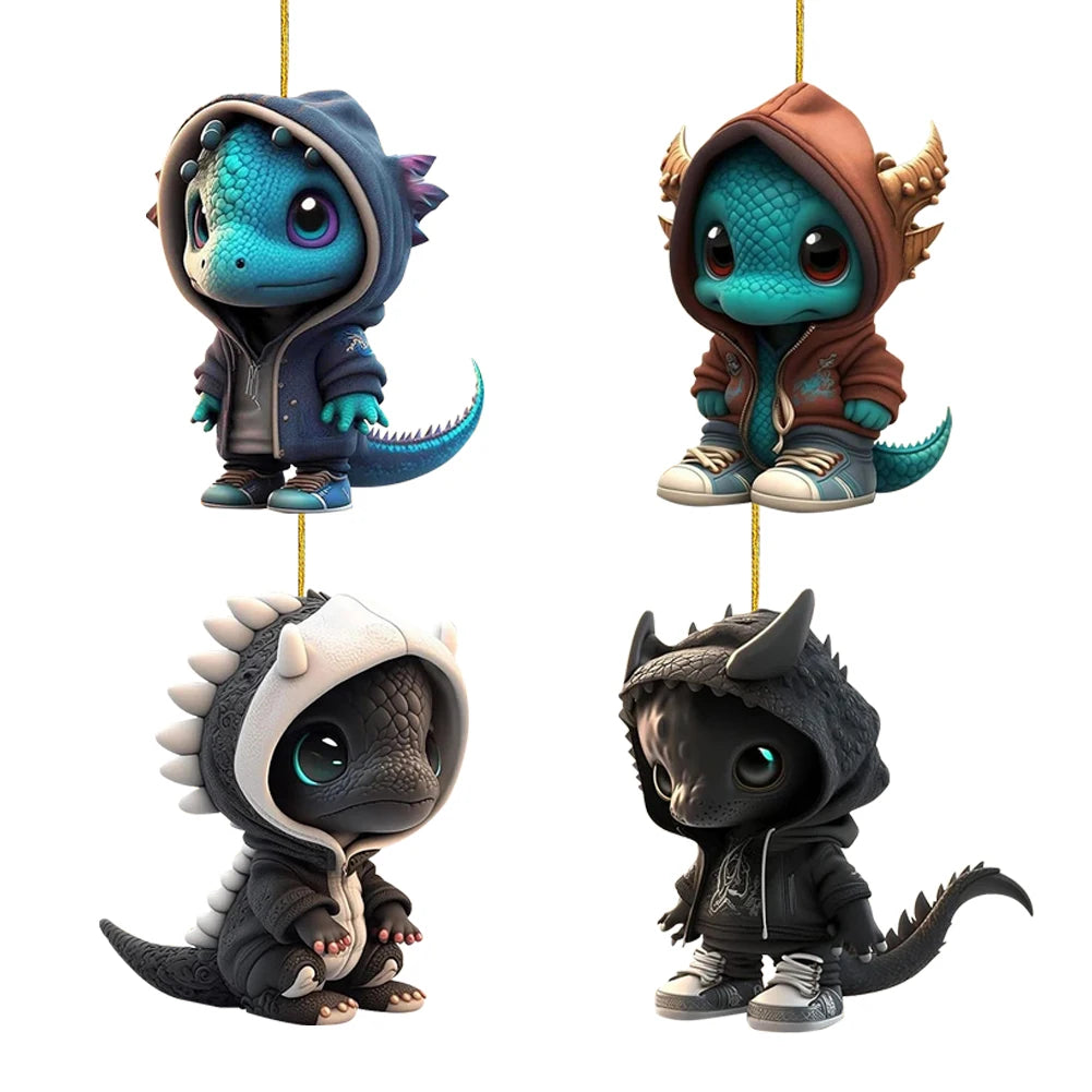 4Pcs Dinosaur Sculpture Hanging Ornament