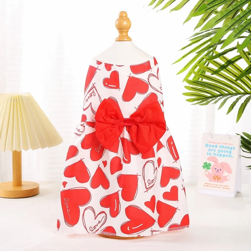 Spring Dog Princess Dress Heart Patten
