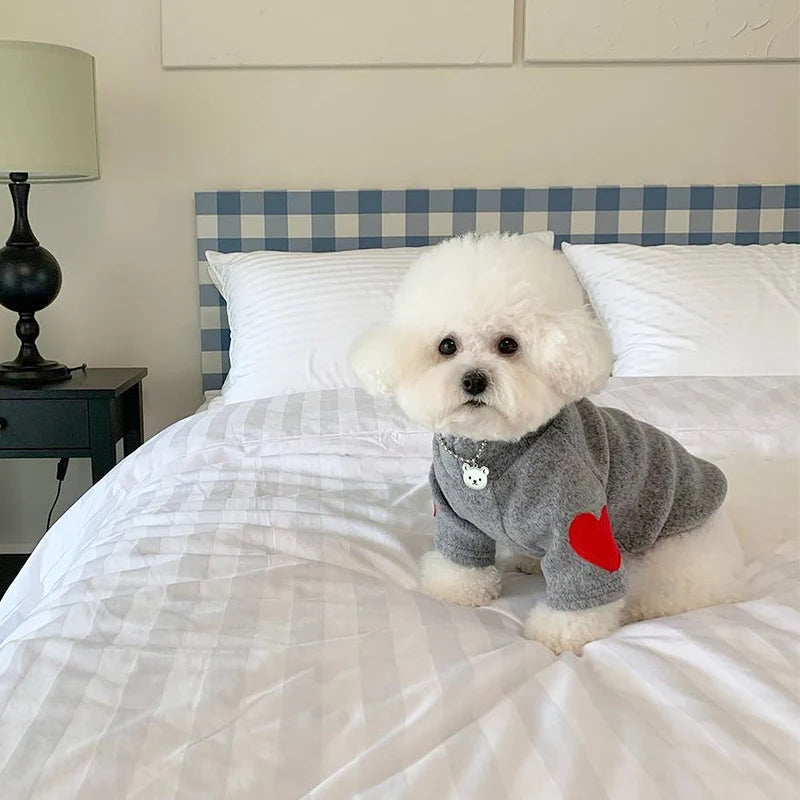 Winter Dog Shirt Heart-shaped Patch Embroidery Sweatshirt