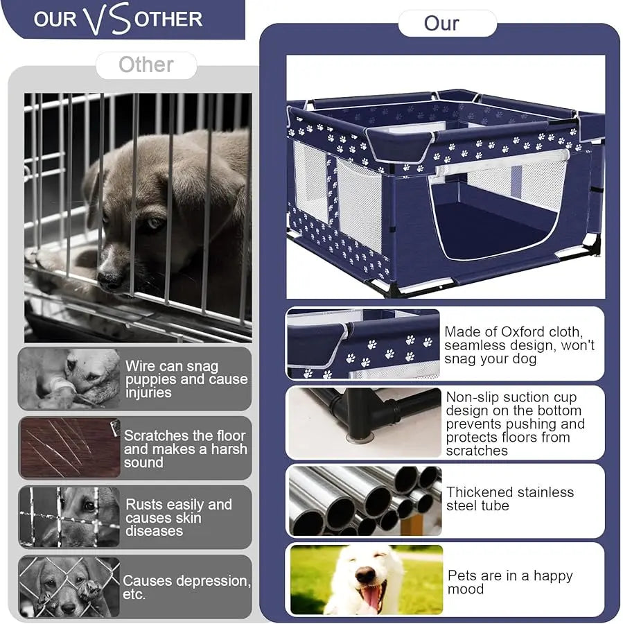 Puppy Playpen, 43.3x43.3 Inch Large Dog Play Pen for Small Pets Cats with Zipper Gate Dog Fence, Thickened Oxford Fabric Dog Pla