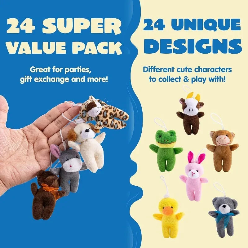 24 Pcs Mini Plush Animals   3 Stuffed Animal Bulk for Birthday Party Favors   Presents Pinata Fillers Party Supplies