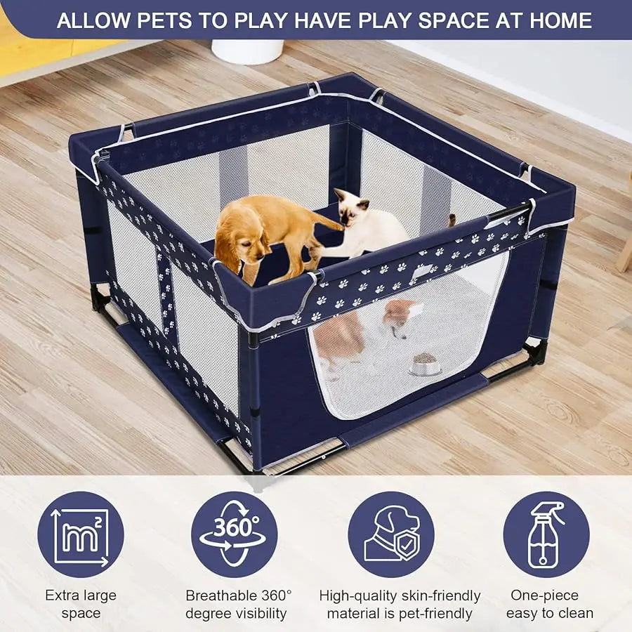 Puppy Playpen, 43.3x43.3 Inch Large Dog Play Pen for Small Pets Cats with Zipper Gate Dog Fence, Thickened Oxford Fabric Dog Pla