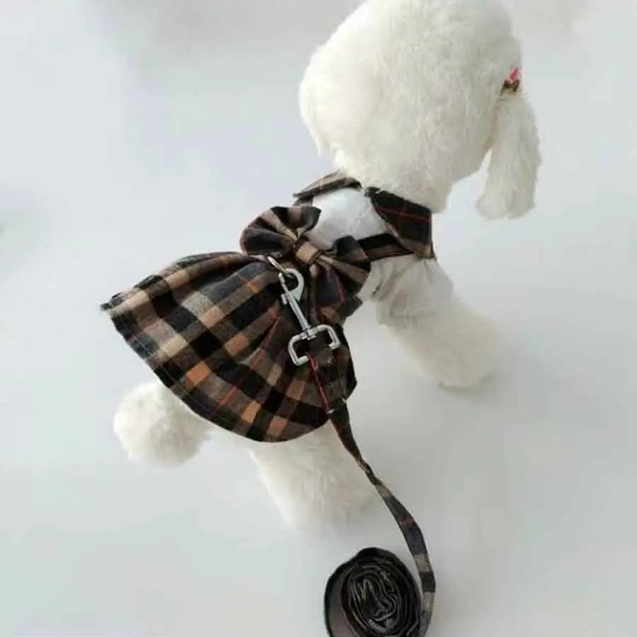 1pc Cute Dog Clothes, Plaid Dress w/Bowknot Back