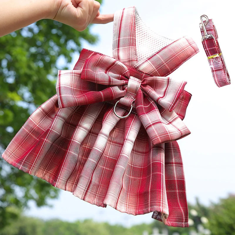 Cute Plaid Skirt Chest Strap Leash