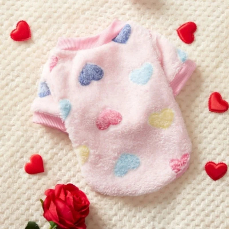 Cute Heart Print Flannel Dog Vest Soft Puppy Coat Yorkshire Pet Costume Small Medium Chihuahua Dog Clothes