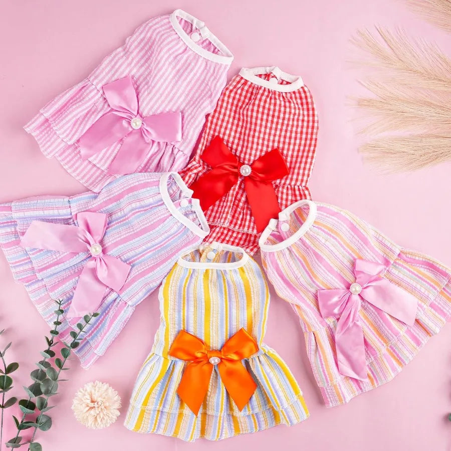 2 Pieces Small Dog Dress, Cute Bowknot