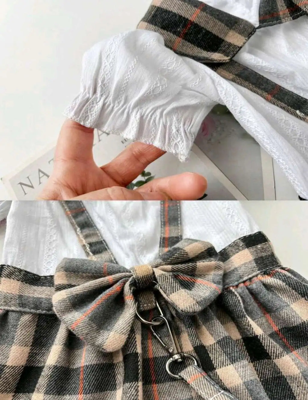 1pc Cute Dog Clothes, Plaid Dress w/Bowknot Back