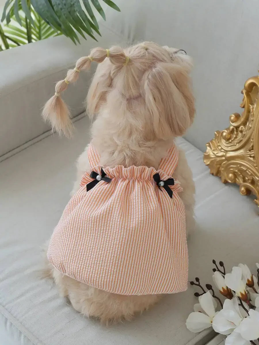 Striped Print Bow Pet Dress