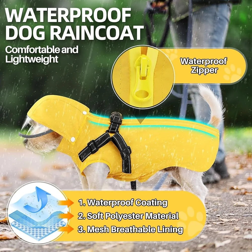 Waterproof Dog Raincoat with Harness