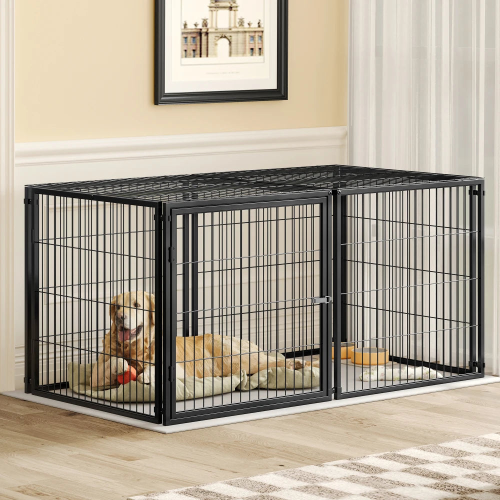 Large Dog Cage, Kennel for Medium Dogs, Puppy Playpen with Top,