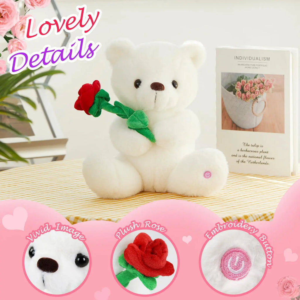 LED Glow White Teddy Bear with Rose