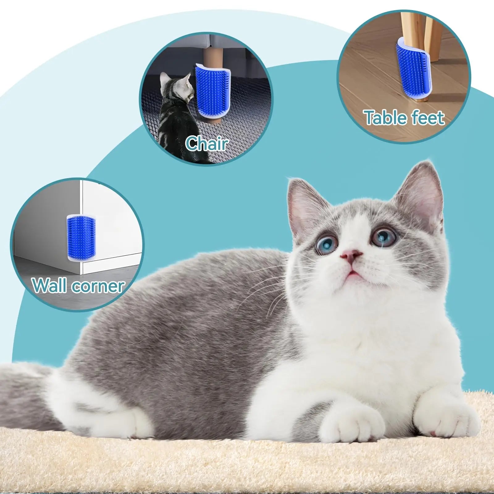 1 Piece for Fox and Cat Self-Cleaning Comb, Corner Massage Comb, Pet Self-Cleaning Massager and Comb, Cat and Dog Corner Scraper - Can Be Installed on Corner and Plane, Suitable for Cats with Large and Thick Hair, Washable Sc