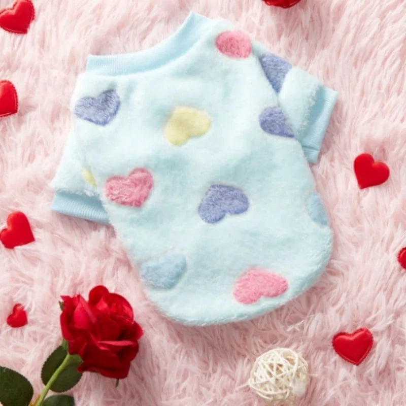 Cute Heart Print Flannel Dog Vest Soft Puppy Coat Yorkshire Pet Costume Small Medium Chihuahua Dog Clothes