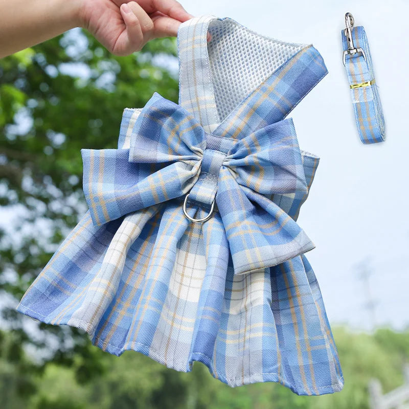 Cute Plaid Skirt Chest Strap Leash