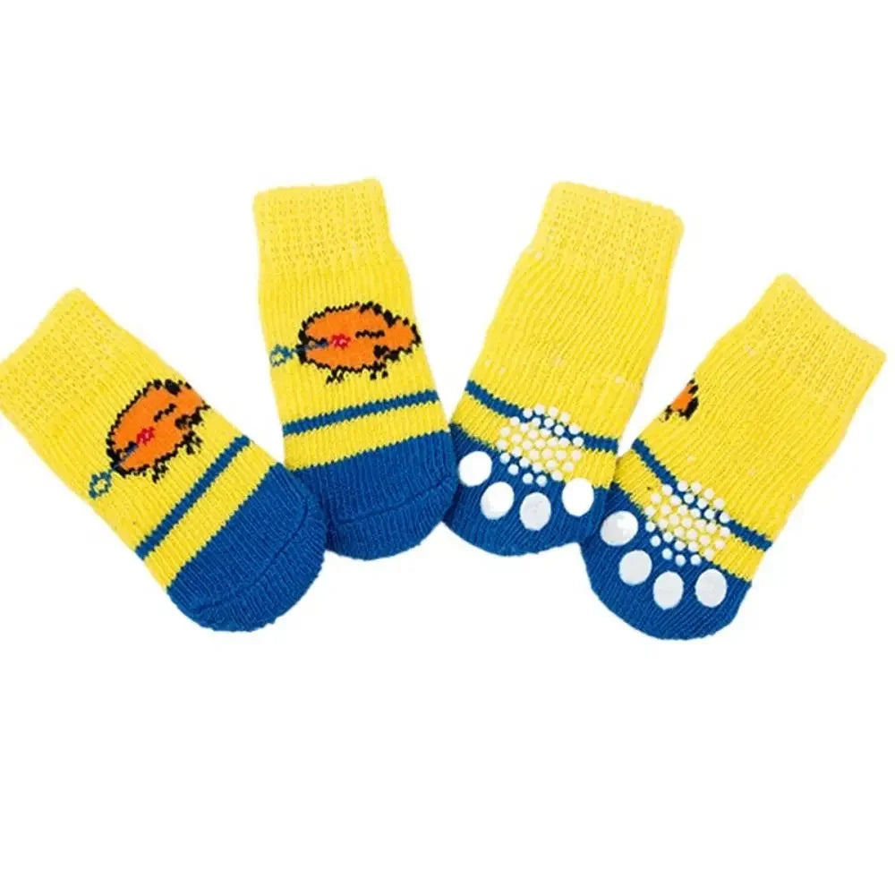 4Pcs Pet Anti-slip Socks for Autumn/Winter