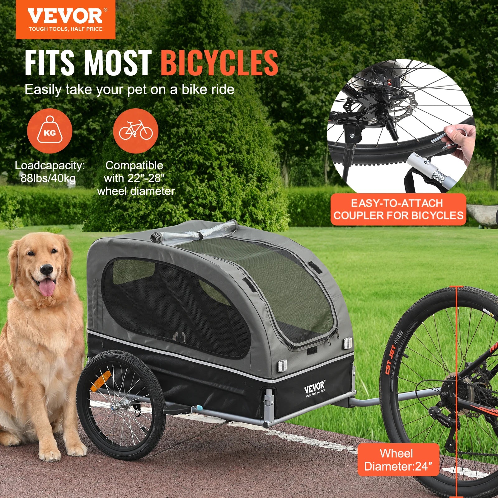 88 lbs Dog Bike Trailer, Bicycle Carrier