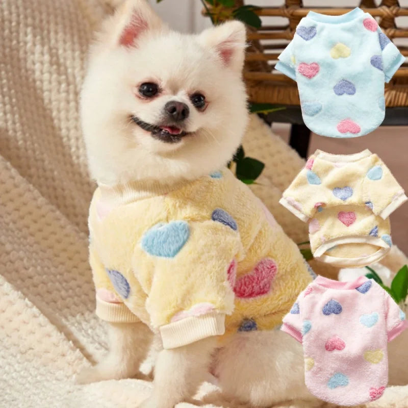 Cute Heart Print Flannel Dog Vest Soft Puppy Coat Yorkshire Pet Costume Small Medium Chihuahua Dog Clothes