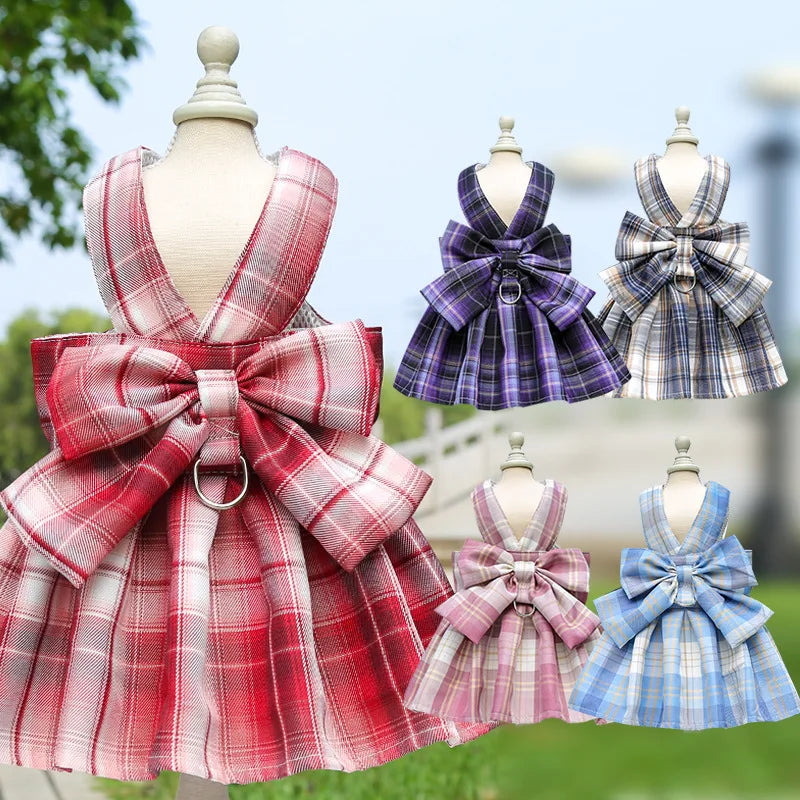 Cute Plaid Skirt Chest Strap Leash