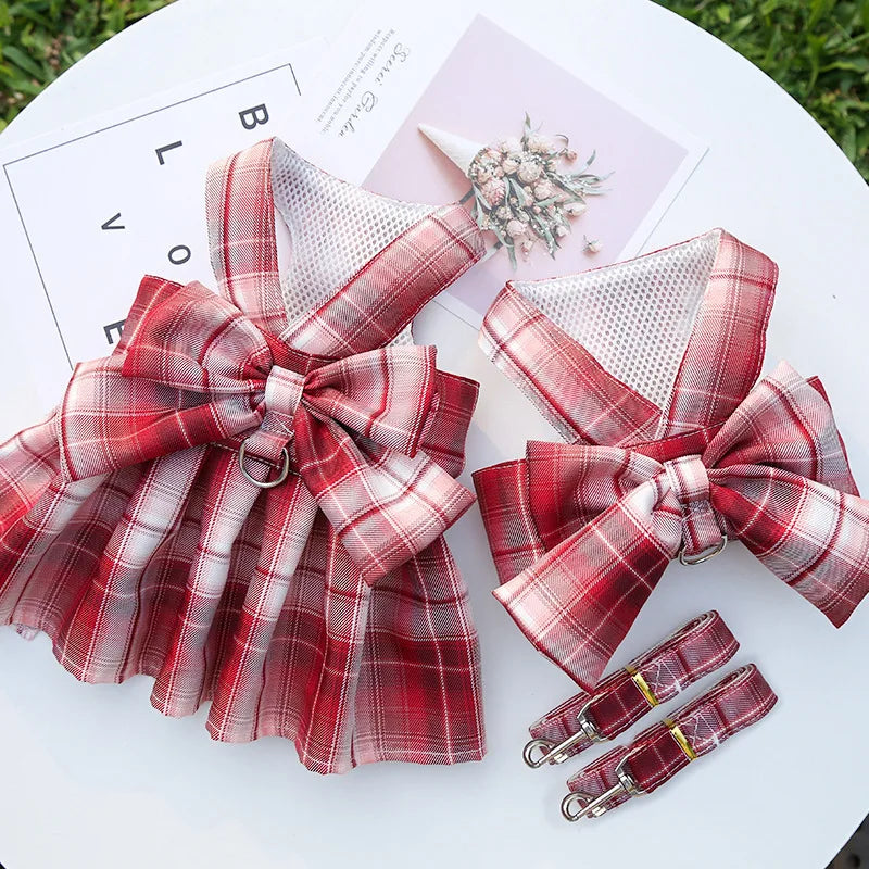 Cute Plaid Skirt Chest Strap Leash