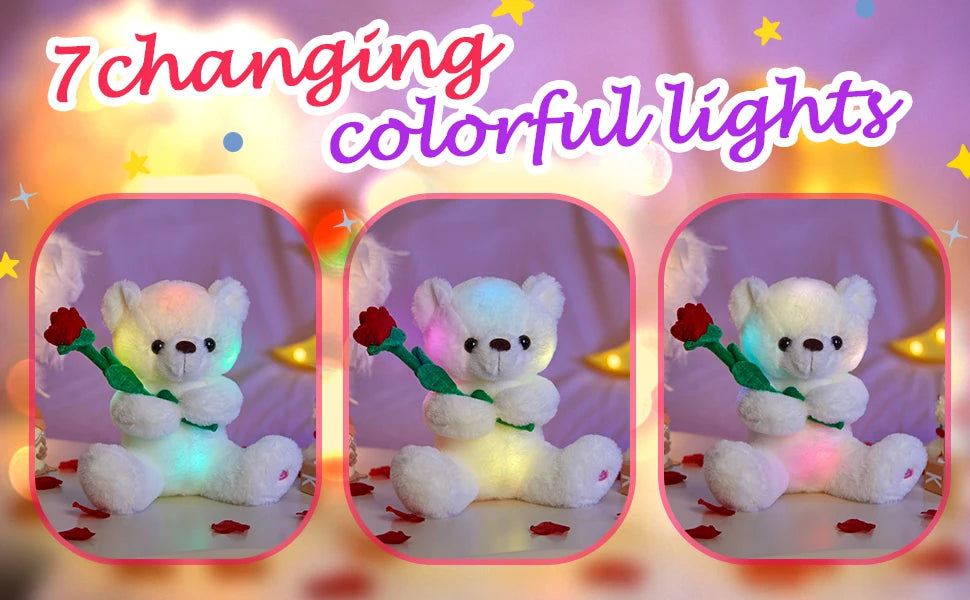 LED Glow White Teddy Bear with Rose