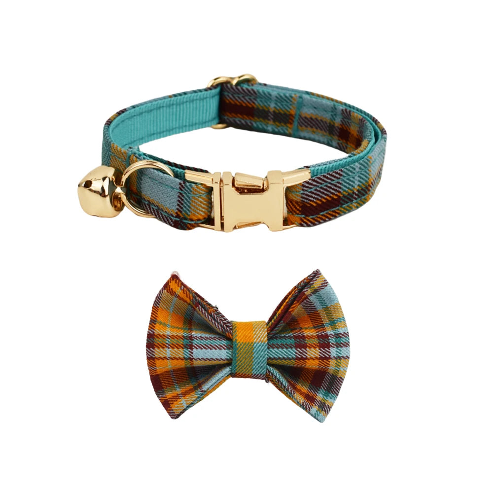 Plaid Pattern Cat Collar Bowknot Adjustable