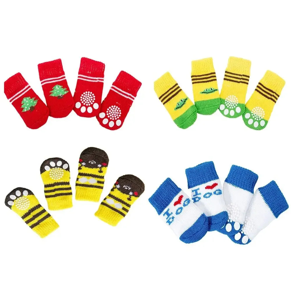4Pcs Pet Anti-slip Socks for Autumn/Winter