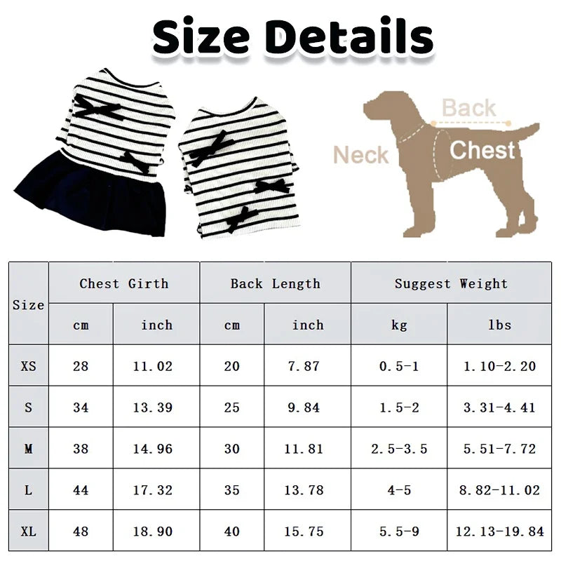 Luxury Dog Clothes Bow Striped Print