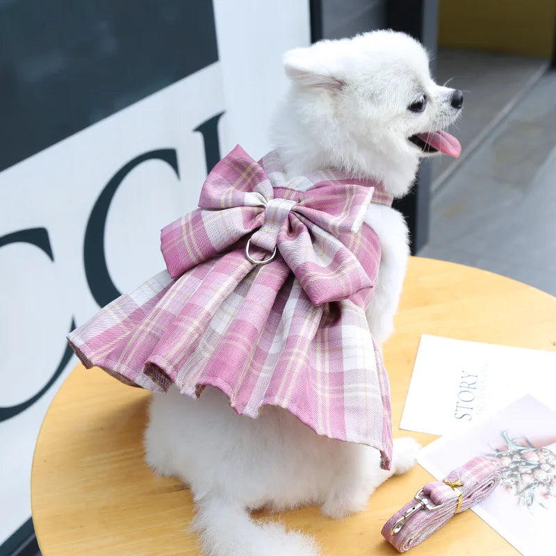 Cute Plaid Skirt Chest Strap Leash