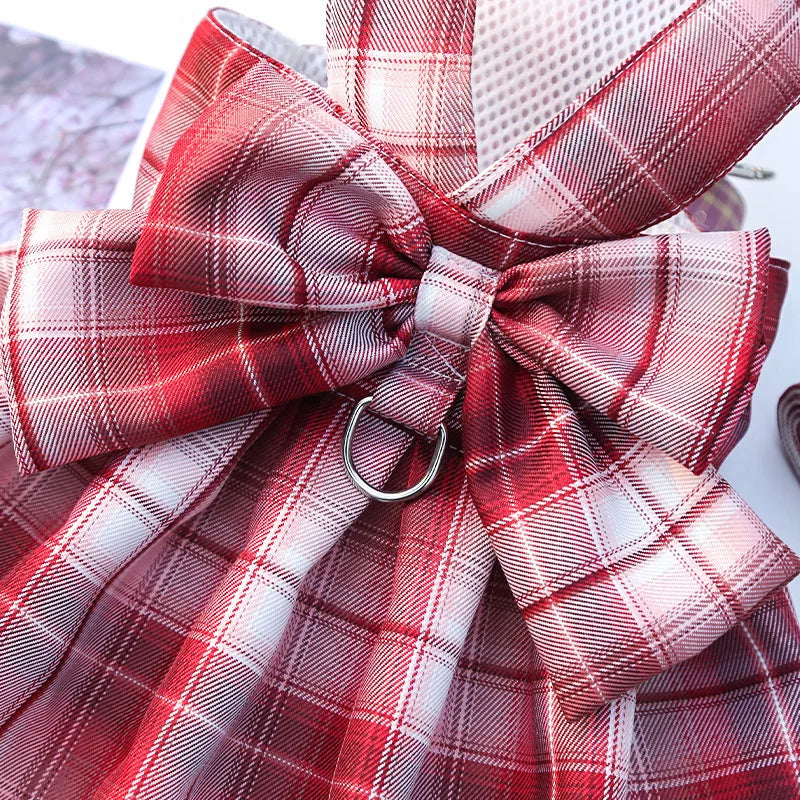 Cute Plaid Skirt Chest Strap Leash