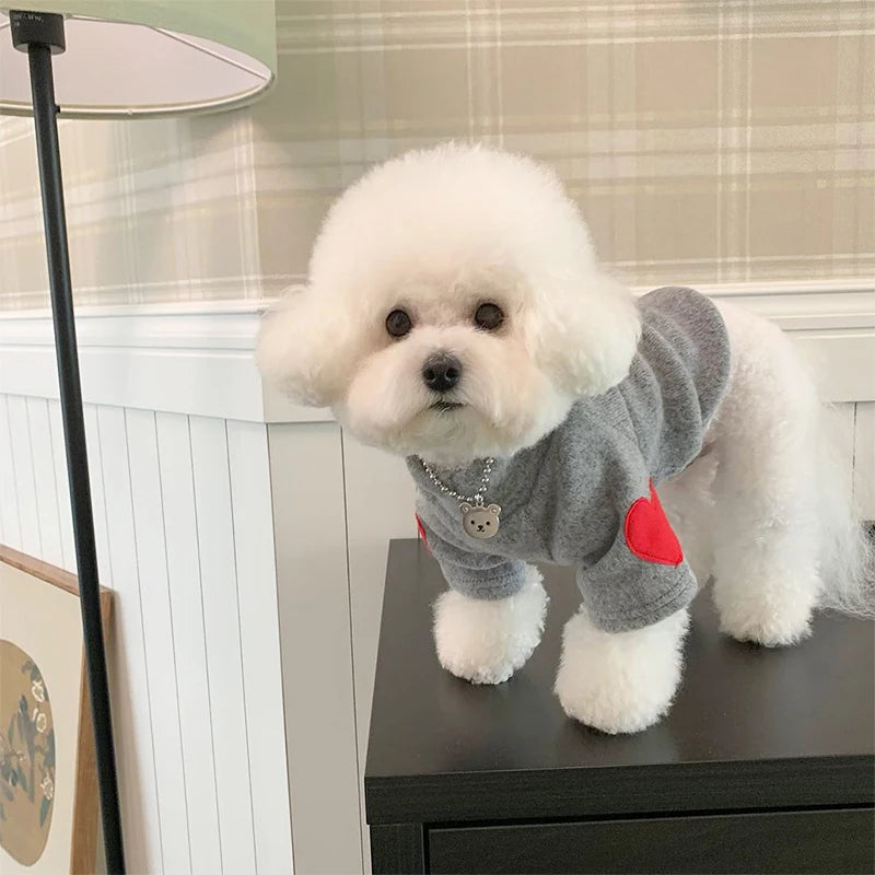 Winter Dog Shirt Heart-shaped Patch Embroidery Sweatshirt