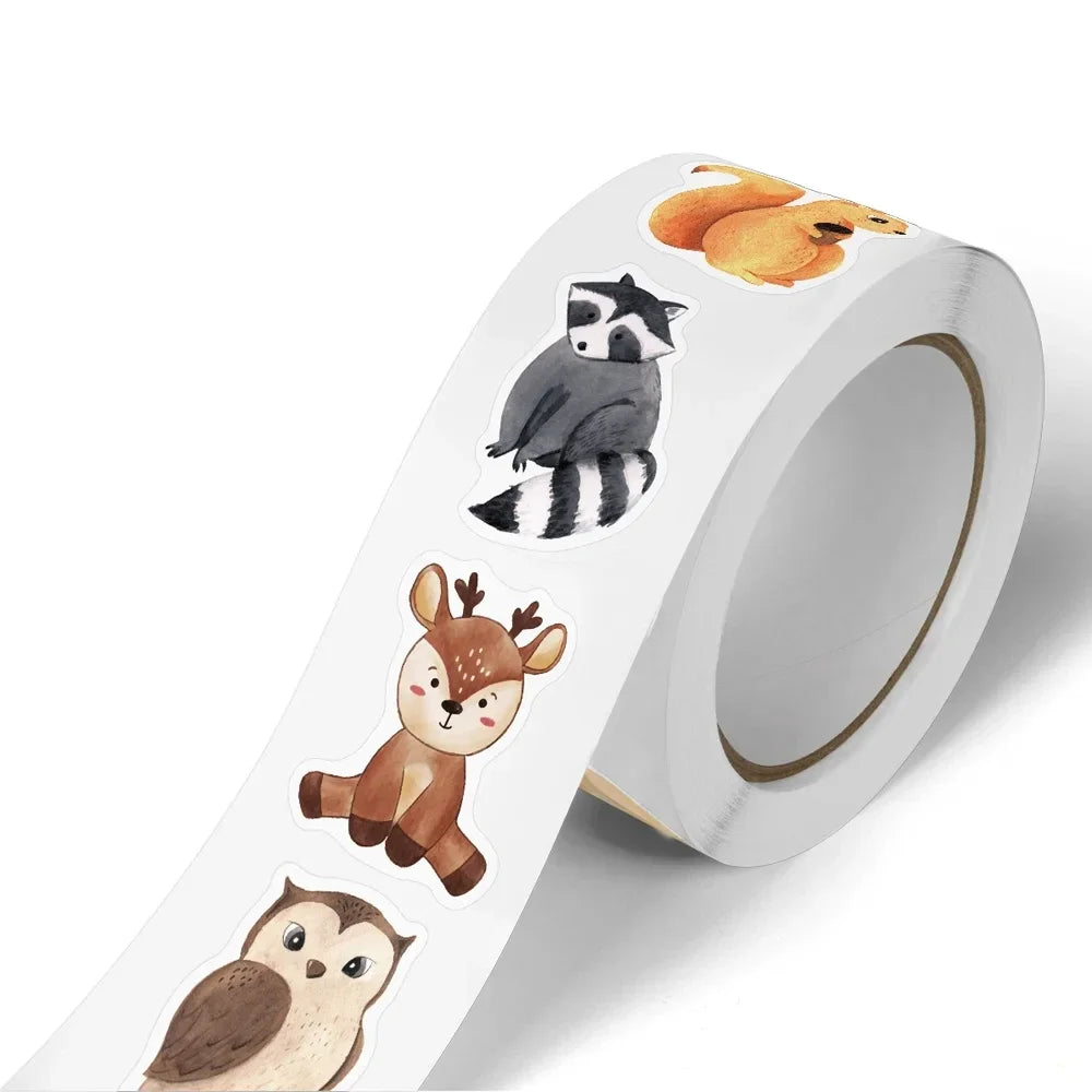 500 Pcs/Roll Heterotypic Forest Animals Stickers 2.5cm/1.0'' Art Labels Learning Rewards