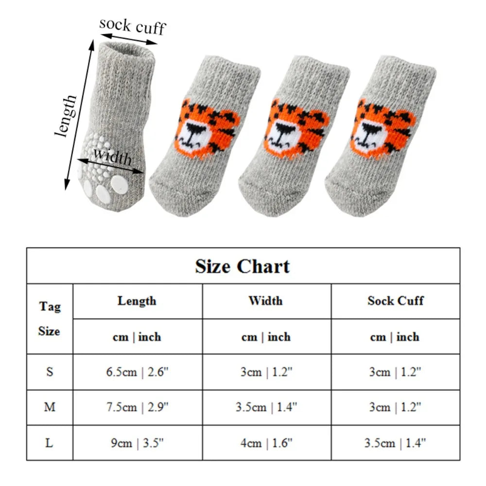 4Pcs Pet Anti-slip Socks for Autumn/Winter
