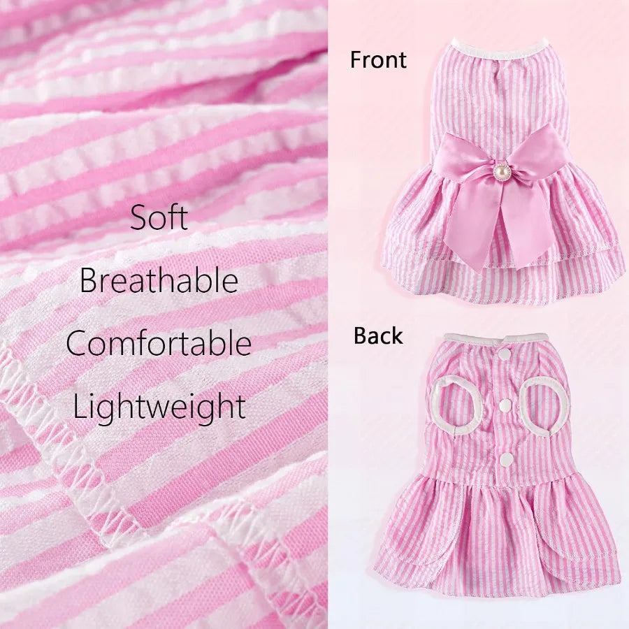 2 Pieces Small Dog Dress, Cute Bowknot