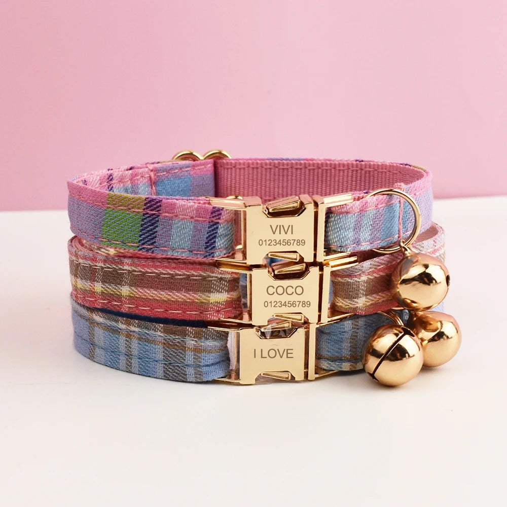 Plaid Pattern Cat Collar Bowknot Adjustable