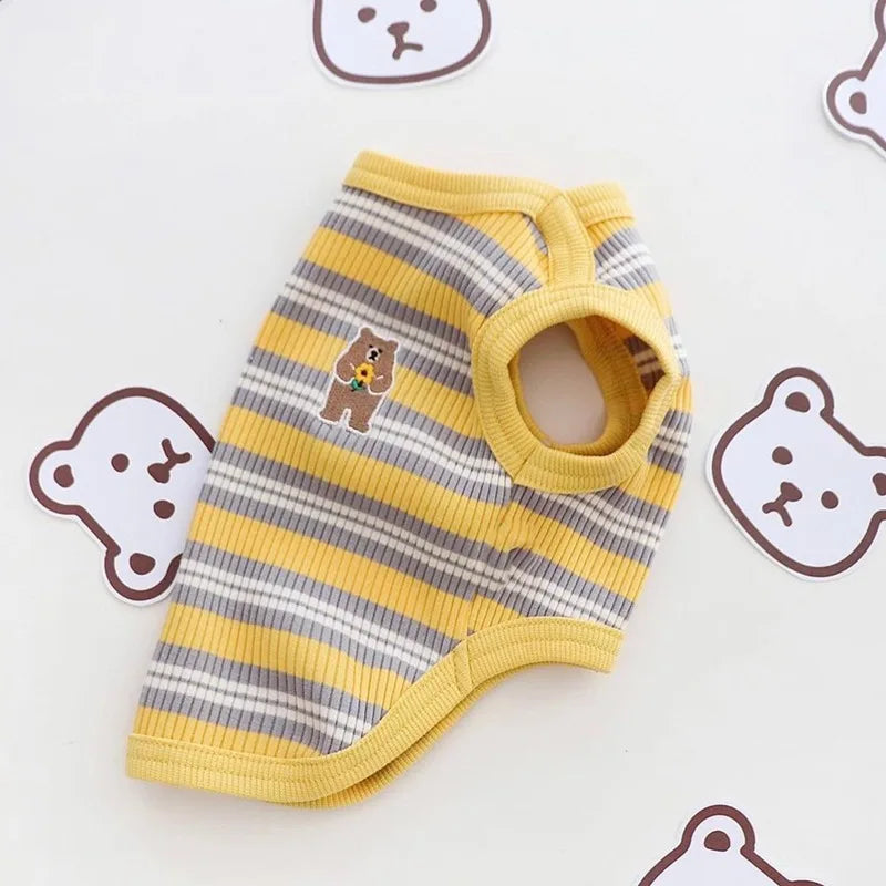 Summer Pet Clothes Bear Print Striped Shirts  Thin Vest Puppy Cat Soft Vest Fashion Pet Costume French Bulldog Clothes