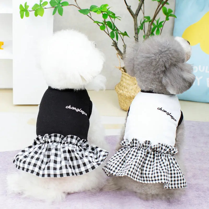 Summer Pet Dress Simple Plaid Luxury Skirts