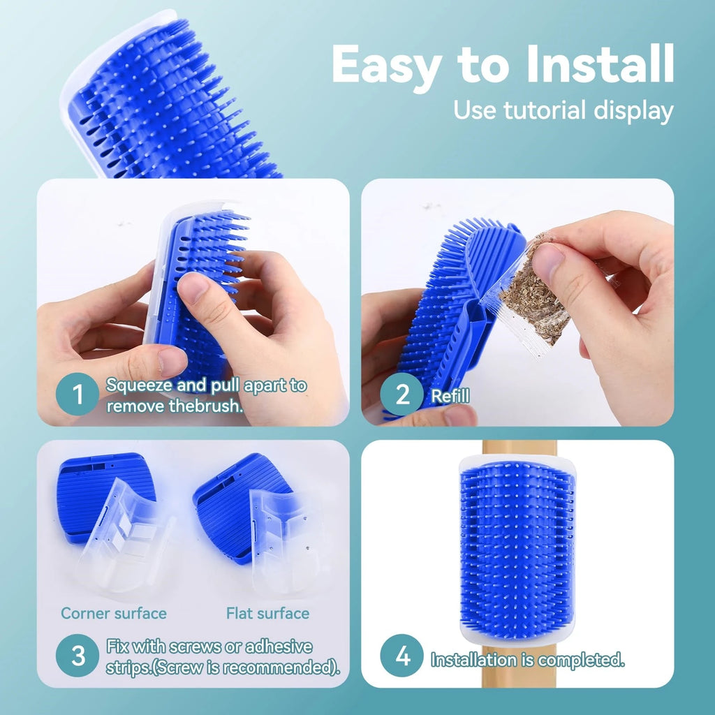 1 Piece for Fox and Cat Self-Cleaning Comb, Corner Massage Comb, Pet Self-Cleaning Massager and Comb, Cat and Dog Corner Scraper - Can Be Installed on Corner and Plane, Suitable for Cats with Large and Thick Hair, Washable Sc